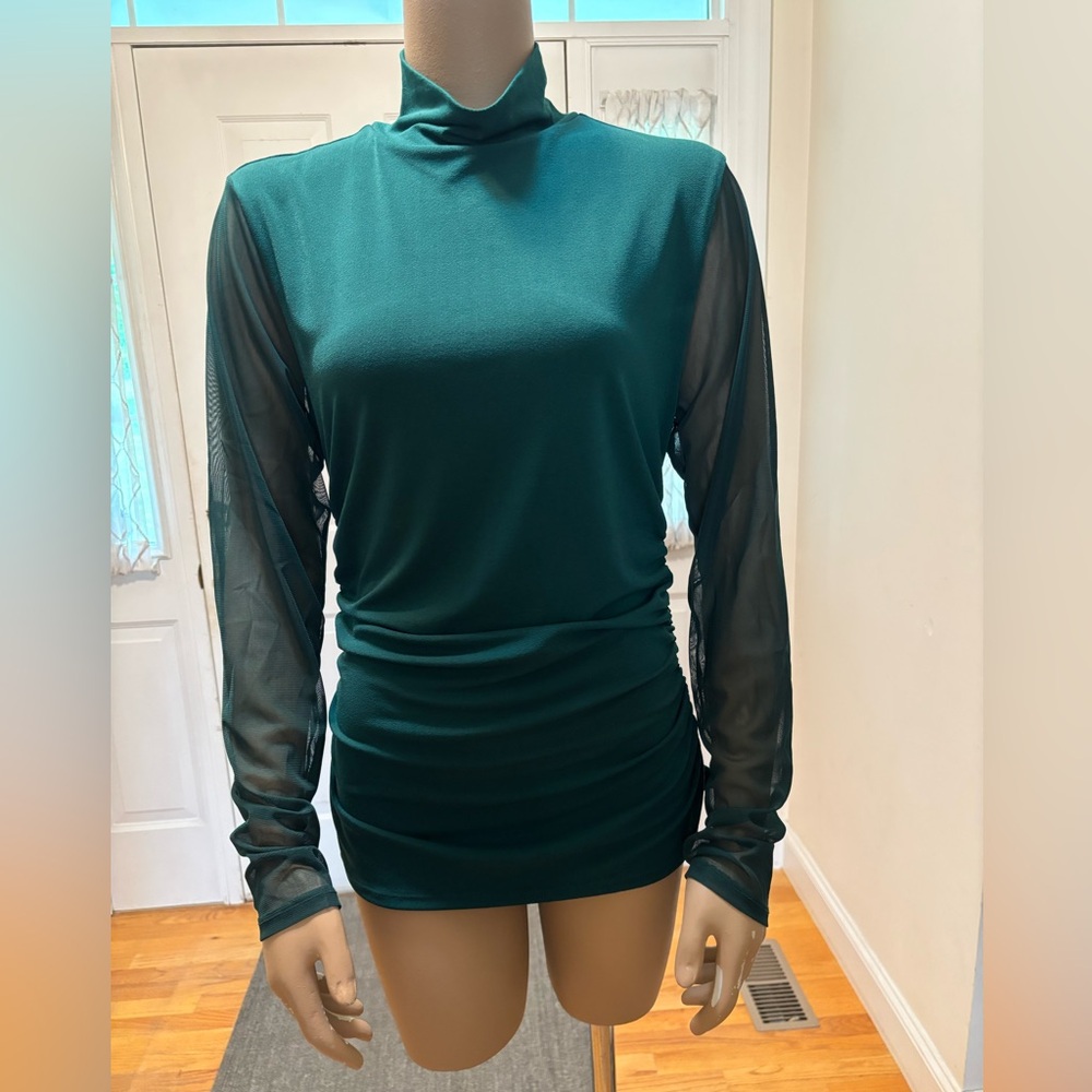 Adrianna Papell Stylish Mesh Long Sleeve Top